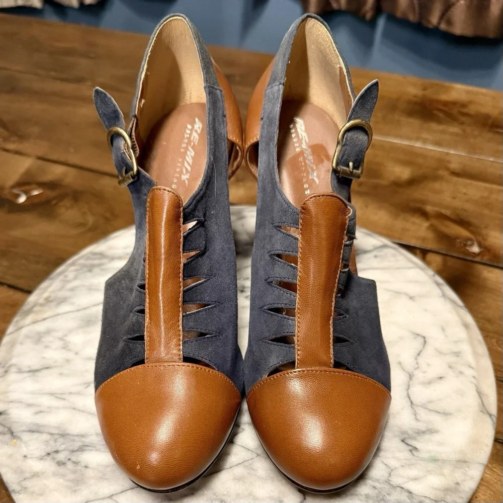 NEW! Re-Mix Classic Vintage Footwear PARKVIEW Seude & Leather‎ Shoes Heels Sz 8